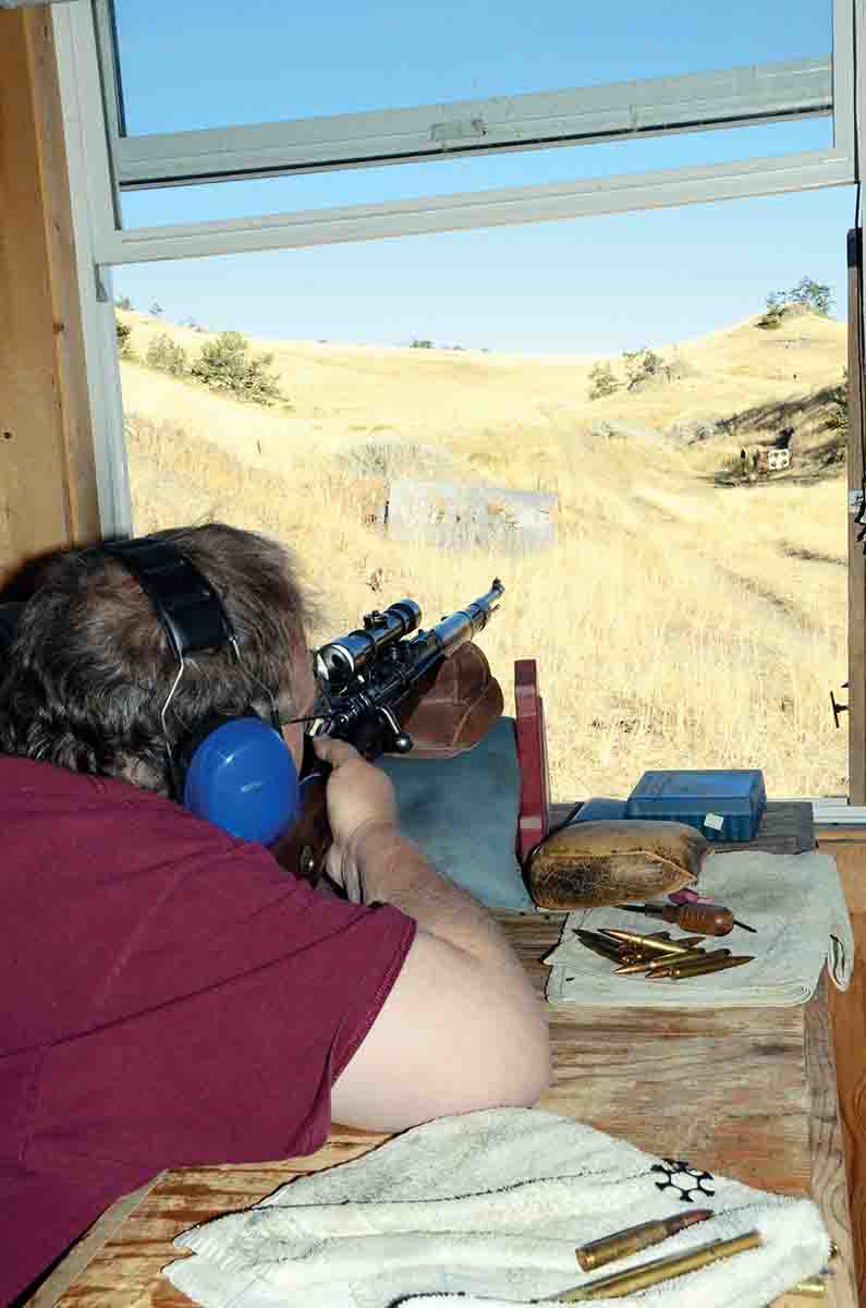 One of Mike’s favorite pastimes is shooting Action Target’s PT Torso steel plates at 100, 200 and 300 yards. They are the tiny black dots in the distance. The rifle on this outing is a German K98k 8mm sniper rifle.